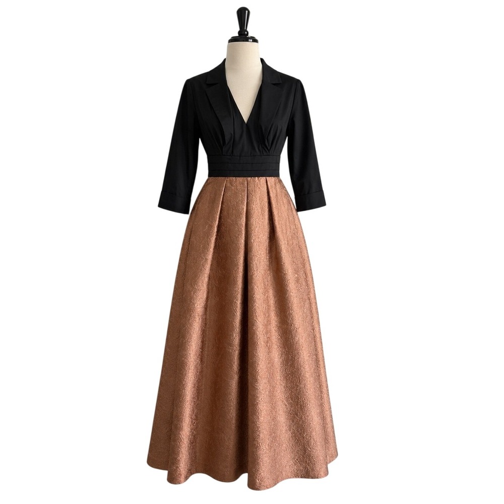Kay Unger Bronze Jacquard Black Tuxedo Ball Gown Formal Dress Size 6 NWT